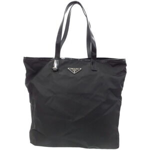 Prada Tessuto nylon shopping tote bag black leather iconic triangle logo plaque
